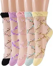 [SALSPOR] Sheer Socks Women Mesh Transparent Lace Ultra Thin Fishnet See Through Ankle Sock