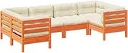 vidaXL Outdoor Patio Garden Sofa Set - 6-Piece Wooden Couch with Thick Cushions, Modular Slatted Design, Easy Assembly, Solid Pine in Wax Brown