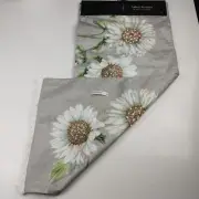 Tahari Sunflower Fabric Beaded Table Runner Summer Spring Fall 16x72 Gray White