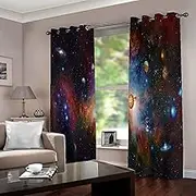 Exquisite Curtains for Kids Bedroom Colours&Planets W168cm (66") x D229cm (90") x 2 3D Pattern Microfiber Blackout Fabric Eyelet Window Drapes for Kids Nursery Playroom 2 Panels