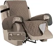 Smarcute Waterproof Recliner Chair Covers for Armchairs Recliner Covers for Chair Reclining Chair Covers Protect from Pets/Dogs, Soft Quilted and Non Slip Strap (Checked Pattern, Taupe/Beige)