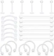 [Hoeudjo] Clear Cartilage Earring 16G 14G Piercing Retainers 24Pcs Flexible Acrylic Helix Hoop Bioflex Nose Lip Stud Eyebrow Tragus Septum Horseshoe Rings Body Jewelry for Work