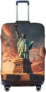 [CADREWY] Statue of Liberty in NYC Print Travel Suitcase Cover Luggage Protector with Elastic Anti Scratch for Carry On, Black, Medium