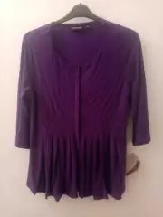 NINA LEONARD PLEATED FRONT BUTTON UP TOP GRAPE SIZE L NH013 BB 03