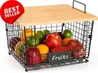 Kitchen Counter Basket with Bamboo Top Potato Storage Pantry Cabinet Organizatio