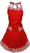 Hyzrz Cute Fashion Cotton Flirty Red Aprons for Women Girls Vintage Cooking Retro Apron with Pockets for Gift