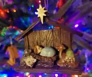 Nativity Christmas Ornament Creche Camel Donkey Sheep Baby Jesus in a Manger