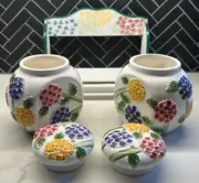 Ceramic Flower Canister Set of 3 With Holder New In Box