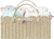 HBlife Large Baby Diaper Caddy, Paper Rope Storage Baskets Nursery Bin with Removable Divider, Portable Car Organizer for Diapers, Baby Shower Gifts, Newborn Essentials Must Haves