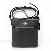 Coach Mini Rowan File Bag Crossbody Purse In Signature Canvas Brown Black CF340