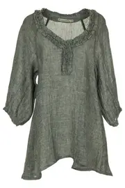 Linen Mesh Ruffle Top--HAM-97086
