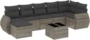 vidaXL Garden Sofa Set 8 Piece Grey Poly Rattan with Cushions and Table - Modular Outdoor Patio Furniture with Storage