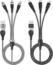 Multi Charging Cable, 1.2m Universal 5 in 1 Multiple USB Cable Fast Charging Cord with Type C/Micro USB/IP Port, Universal Charger for Cell Phone, Tablets, Samsung Galaxy, Huawei and More(2 Pack)