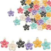 [PACIOCEAN] 42Pcs Enamel Cherry Flower Charms with Pearlescent Finish Metal Colored Small Flower Pendants for Jewelry Making,DIY Earrings, Necklaces, Bracelets, Keychains & Crafts