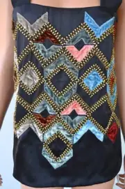 NEW ETRO $1,550 SILK BEADED EMBELLISHED OPEN BACK BLOUSE SHIRT TOP 42 8