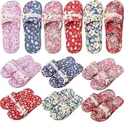 6 Pairs Floral Cotton House Slippers for Women Soft Open Toe Indoor Slippers Washable Portable Foldable Comfortable Hotel Travel Airplane Spa Guest Slippers, As Pictures Show, One Size
