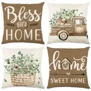 Throw Pillow Covers 18x18 Set of 4 Farmhouse Pillow Covers Brown Home Sweet