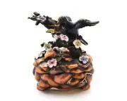 Jeweled Bird & Tree Branch Trinket Box Hand Painted Enamel with Austrian Crystal