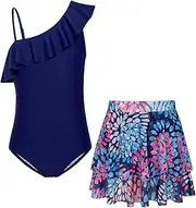 [GRACE KARIN] Children's Girls' Swimsuit with Mesh Skirt 6-14 Years One-Piece Swimsuit Set