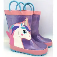 在飛比找蝦皮購物優惠-預購 兒童橡膠防滑雨鞋 雨靴 手拉把 紫色星空獨角馬 雨鞋 