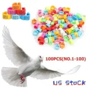 100Pcs/set Bird Rings Leg Bands For Pigeon Parrot Clip Rings Number 1-100 USA