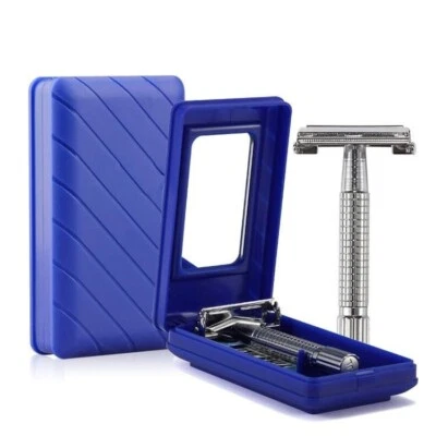 Stainless Steel Double Edge Razor Blades w/ Mirrored Travel Case Butterfly Open
