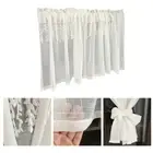Short Half Window Curtain Leaves Tassel Sheer White Valance Rod Pocket Drape