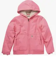 Girls Carhartt Jacket Canvas Pink Sherpa Lined Hooded Jacket Size 14 LG