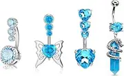 [IrbingNii] Belly Button Rings Long Dangle Belly Piercing Stainless Steel 14G Body Chain Belly Rings for Women Dangling Blue