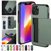 Heavy Duty Case For iPhone 15 14 13 12 11 Pro Max Wallet Slide Card Holder Cover