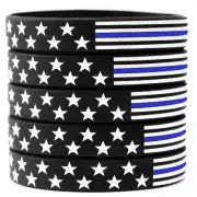 50 US Flag Stars and Stripes Wristband Featuring Thin Blue Line - USA Bracelets