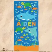 Shark Beach Towel for Kids Personalized Boy Under the Sea Pool Towel with Name