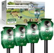Solar-Powered Ultrasonic Animal Repellent with Motion Sensor, Waterproof Cat Deterrent with LED Flashing Lights, Perfect for Outdoor Yards, Effective to Repel Cats, Coyotes, Raccoons, and De