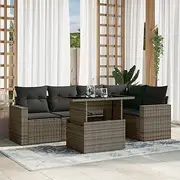 Garden Sofa Set with Cushions, Outdoor Furniture, Chairs, Patio Furniture, Table & Chair Sets, Grey Poly Rattan for Porch & Balcony