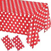 2 Packs Red White Polka Dot Tablecloth Disposable Plastic Red Waterproof Picnic Table Covers Red and White Dots Tablecover for Birthday, Wedding, Bridal Shower, Bachelor Party 54 x 108 Inch