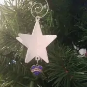 SPARKLING WHITE STAR TEACHER ROYAL BLUE HEART CHARM ORNAMENT DELUXE SPIRAL HOOK