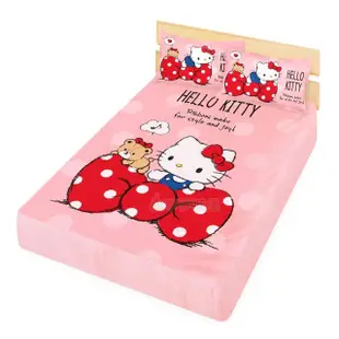 【享夢城堡】精梳棉雙人床包枕套5x6.2三件組(HELLO KITTY 點點蝴蝶結-粉)