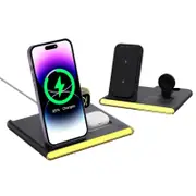 4-in-1 Foldable Wireless Magnetic Charging Station for iPhone Samsung Phone Apple Watch and AirPods-Black