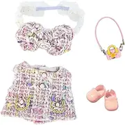 Pack of 4 Clothes Compatible with Labubu Dolls, 1 Colourful Dresses, 1 Colourful Attachment, 1 Bag Pendant and 1 Pair of Shoes for The 17 cm Mini Plush Doll, Not Included