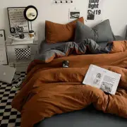 Brown-grey 1.5m Bed Fitted Sheet Set with 200x230cm Duvet Cover - 4-Piece Beddin