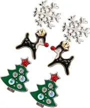[PRETYZOOM] 3 Pair Festive Elk Trees Snowflake Earrings Christmas Ear Jewelry for Women Girls Fashion Ear Studs Decor