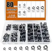 ISPINNER 80pcs Spring Band Type Fuel/Silicone Vacuum Hose Pipe Clamp, 7mm-18mm Low Pressure Air Clip Clamp 7mm 9mm 10mm 11mm 14mm 16mm 17mm 18mm (Black)