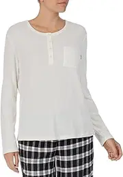[DKNY] Women's Sleepwear Relaxed Fit Long Sleeve Henley Pajama Top with Patch Pocket