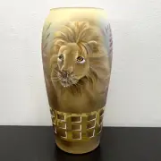 Fenton Amber Glass Lion 11.75in Vase Ltd Ed #18/25 JK Spindler