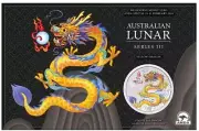 2024 Australia Lunar Year Of Dragon Coloured 1oz Silver Coin in Card- Yellow
