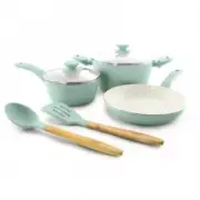 Gibson Home Plaza Cafe 7 Piece Essential Core Aluminum Cookware Set In Sky Blue