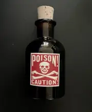 Amber Poison Bottle - VERY RARE Skull and Crossbones Label - VINTAGE Apothecary