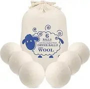 Wool Dryer Balls 6PCS, Reusable Wool Ball for Tumble Laundry Dryer, Reduce Drying Time/Wrinkles/Static Cling, New Zealand Sheep Wool Fabric