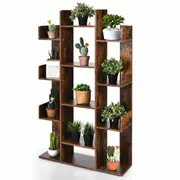 Costway Tree Bookshelf Tall Bookcase w/Open Shelves Corner Storage Organizer Cube Shelf Brown