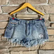 Anthropologie Pilcro Patchwork Hi Rise Raw Hem Cut-off Jean Shorts Sz 30 NWT